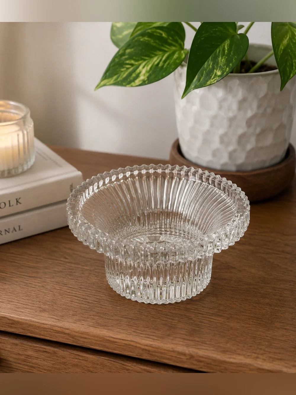 Elegant Clear Ribbed Glass Bowl Thing Vintage